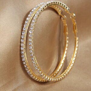 Exaggerated Hollow Round Shaped Hoop Earrings Full Of Shiny Rhinestones Alloy